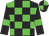 Black and green checks, black sleeves, green armlets, black and green quartered cap