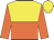 yellow and orange halved horizontally, orange sleeves, yellow cap
