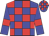Blue and red checked, blue sleeves, red armlets, checked cap