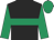 black, emerald green hoop, emerald green sleeves and cap