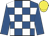 Royal blue & white check, royal blue sleeves, yellow cap