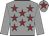 Grey, maroon stars, grey sleeves, maroon star on cap