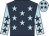 Dark blue, light blue stars, light blue sleeves, dark blue stars, light blue cap, dark blue stars