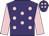 Purple, pink spots, pink sleeves, pink spots on cap