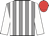 Grey & white stripes, white sleeves, red cap