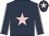 Dark blue, pink star, pink seams on sleeves, pink star on cap