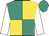 Turquoise green and gold quartered, white sleeves, turquoise green cap