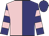 Pink and navy halved vertically, navy sleeves, pink hoops, navy cap
