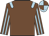 Chocolate, light blue epaulets, light blue stripes on sleeves, light blue cap, quartered cap