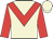 Beige, red chevron, red sleeves beige diamonds on sleeves and cap