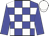 blue and white checks, blue sleeves, white cap