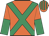 Orange, emerald green cross belts, halved sleeves, striped cap