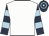 White, dark blue and light blue hooped sleeves and cap