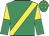 Emerald green, yellow sash, halved sleeves, emerald green cap, yellow diamonds