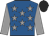Royal blue, grey stars, grey sleeves, black cap