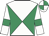 Emerald green & white diabolo, white sleeves, emerald green armlet, emerald green & white quartered cap
