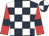 Dark blue & white check, red sleeves, dark blue armlet, white & dark blue quartered cap