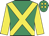 Emerald green, yellow cross sashes & sleeves, yellow spots on cap