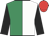 White & emerald green halved, black sleeves, red cap