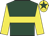Dark green, yellow hoop, yellow sleeves, yellow cap, dark green star