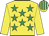 Yellow, emerald green stars, yellow sleeves, striped cap