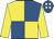 Royal blue & yellow quartered, yellow sleeves, royal blue cap, white spots