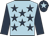 Light blue, dark blue stars, dark blue sleeves, dark blue cap, light blue star