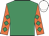 Emerald green, orange sleeves, emerald green diamonds, white cap