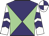 Purple and light green diabolo, white and purple chevrons on sleeves, quartered cap