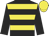 Black, yellow hoops, black sleeves, yellow cap
