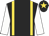 Black, gold braces, white sleeves, gold star on cap