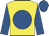 Yellow, royal blue disc, sleeves and cap