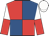 Red and royal blue (quartered), white and red halved sleeves, white cap