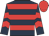 Dark blue, red hoops, chevrons on sleeves, red cap