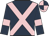 Dark blue, pink cross sashes, dark blue sleeves, pink armlets, pink cap, dark blue quartered