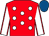 RED, WHITE spots, WHITE sleeves, RED seams, ROYAL BLUE cap