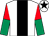 White, black stripe, red and emerald green halved sleeves, white cap, black star