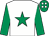 White, emerald green star & sleeves, emerald green cap, white spots