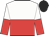 white and red halved horizontally, white and red halved sleeves, black cap