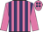 hot pink, purple stripes, hot pink sleeves, hot pink cap, purple spots