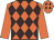 Orange body, brown diamonds, orange arms, orange cap, brown diamonds