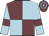Garnet body, light blue quartered, light blue arms, garnet armlets, garnet cap, light blue hooped