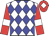 White body, blue diamonds, red arms, white armlets, red cap, white diamond