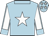 light blue,white star and sleeves,light blue seams, collar and cuffs, light blue cap, white stars