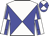 White, blue quartered diagonally, blue sleeves and cuffs, white seams,quartered, blue peak