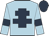 Light blue body, dark blue cross of lorraine, light blue arms, dark blue armlets, dark blue cap
