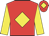 Red body, yellow diamond, yellow arms, red cap, yellow diamond