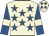 Beige, royal blue stars, royal blue sleeves, beige armlets, beige cap, royal blue stars