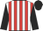 white, red stripes, black sleeves and cap