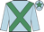 Light blue, emerald green cross sashes, emerald green star on cap